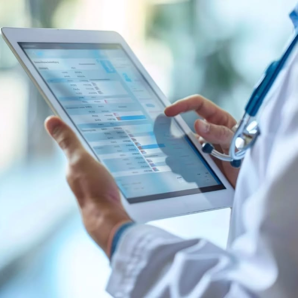 Clinician reading results on a tablet